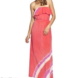 Gypsy 05 100% Silk Pink Tie Dye Ruffle Maxi Dress